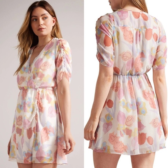 Ted Baker Juleah Ruched Sleeve Mini Dress Sz 1/ US 4 - Picture 1 of 9